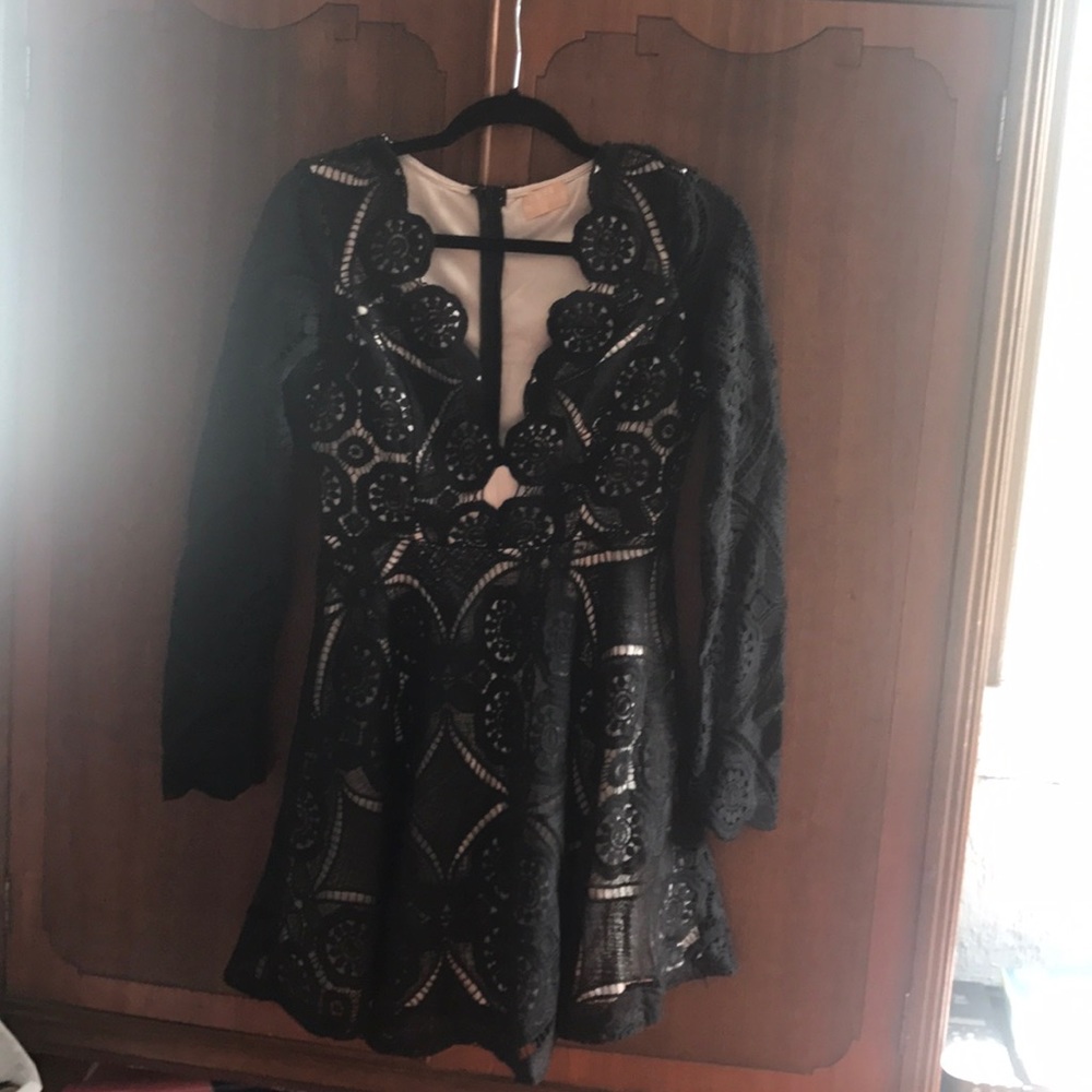 Black crochet long sleeve dress NWT